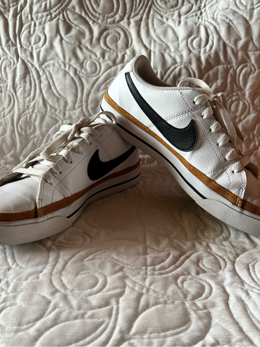 Nike Court Legacy White Leather with Black Swoosh Athletic Shoes